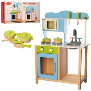 Дитячий ігровий набір дерев'яна кухня велика MD 2390 плита, духовка миття посуд