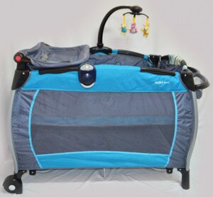 Дитячий манеж-ліжко з пеленатором SIGMA F-R-W прямокутний з ігровою каруселлю / блакитний