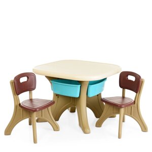 Дитячий пластиковий столик з двома стільчиками Bambi ETZY-13 бежево-коричневий