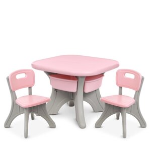 Дитячий пластиковий столик з двома стільчиками Bambi NEW TABLE-8 сіро-рожевий