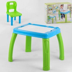 Дитячий пластиковий столик зі стільчиком Pilsan 03-402 сухого стирання панель / синій з зеленим