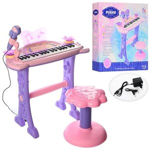 Дитячий синтезатор на ніжках Bambi 6613 37 клавіш зі стільчиком і мікрофоном музика світло рожевий