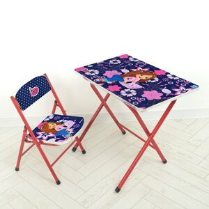 Дитячий складаний столик зі складним стільчиком для дівчинки Bambi A19-GIRL "Дівчинка" червоний