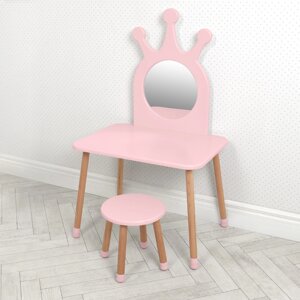 Дитячий туалетний столик, трюмо для дівчинки зі стільцем 03-01PINK дерев'яне з дзеркалом / колір рожевий*