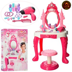 Дитячий туалетний столик-трюмо V66868 стільчик музика звук, світло фен аксесуари рожевий