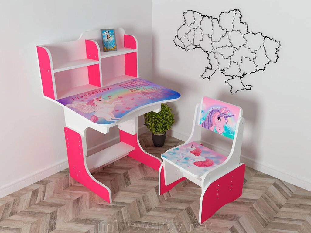 Дитяча парта шкільна растишка зі стільцем Єдиноріг 103, рожева*** від компанії Мір товарів - фото 1