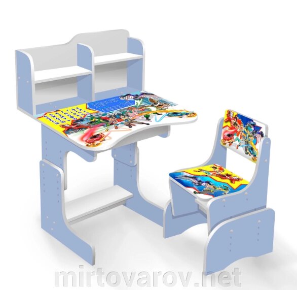 Дитяча парта шкільна зі стільцем Дикі Скричери ЛДСП ПШ 004 блакитна від компанії Мір товарів - фото 1