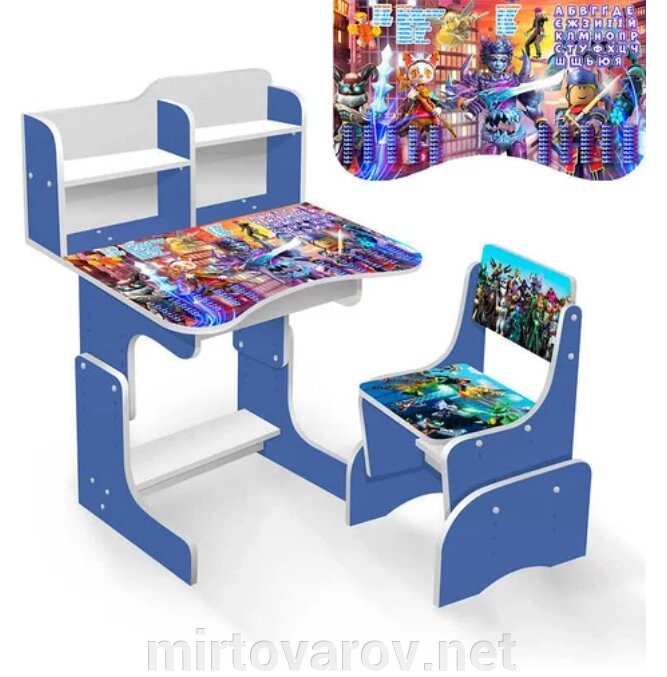 Дитяча парта шкільна зі стільцем Роблокс" ЛДСП ПШ 041 синя від компанії Мір товарів - фото 1