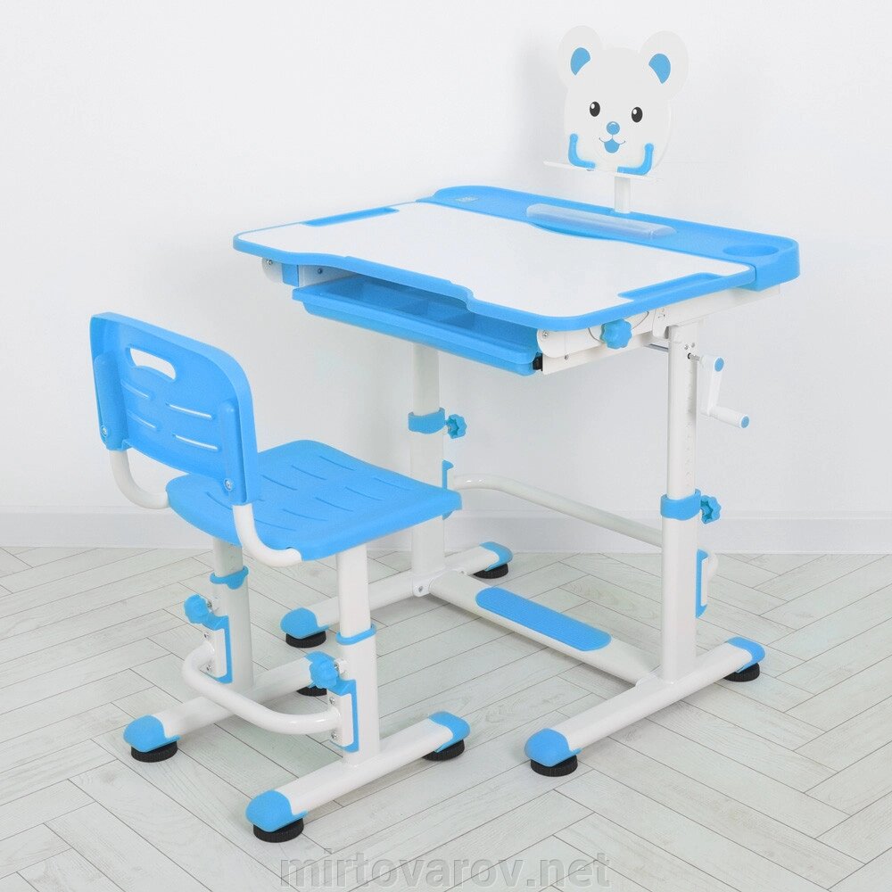 Дитяча пластикова Регульована парта зі стільцем M 4818-4 з підставкою для книг / синя від компанії Мір товарів - фото 1