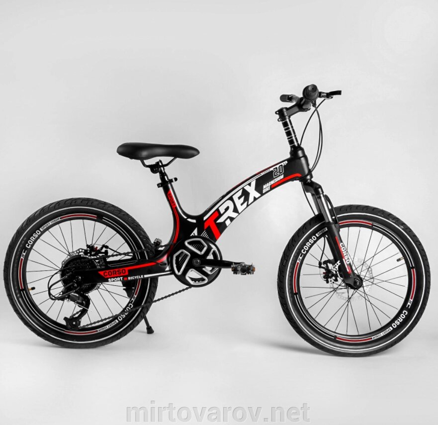 Дитячий двоколісний спортивний магнієвий велосипед 20 дюймів CORSO T-REX 41777 з 7 швидкостями / чорний від компанії Мір товарів - фото 1