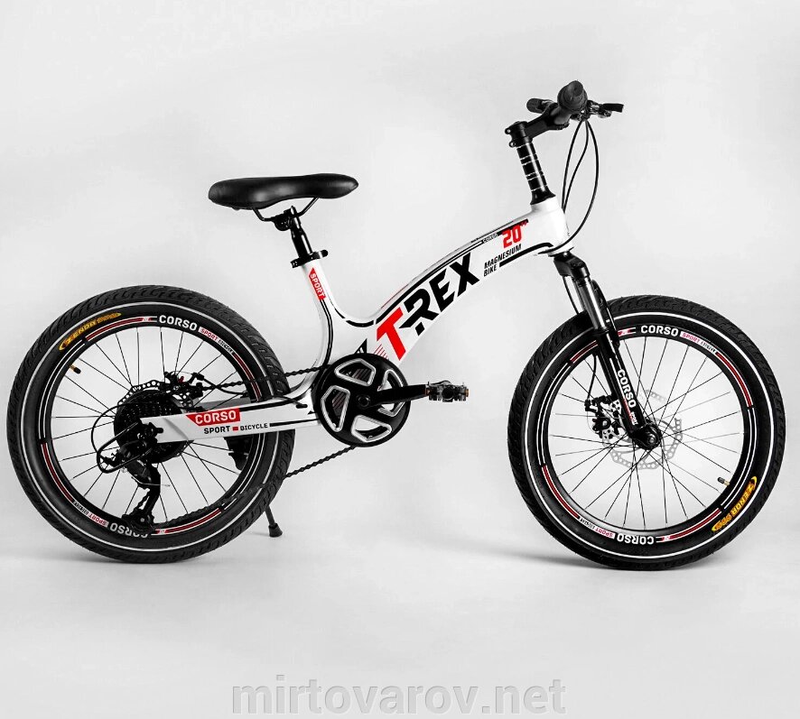 Дитячий двоколісний спортивний магнієвий велосипед 20 дюймів CORSO T-REX 64899 з 7 швидкостями / білий від компанії Мір товарів - фото 1