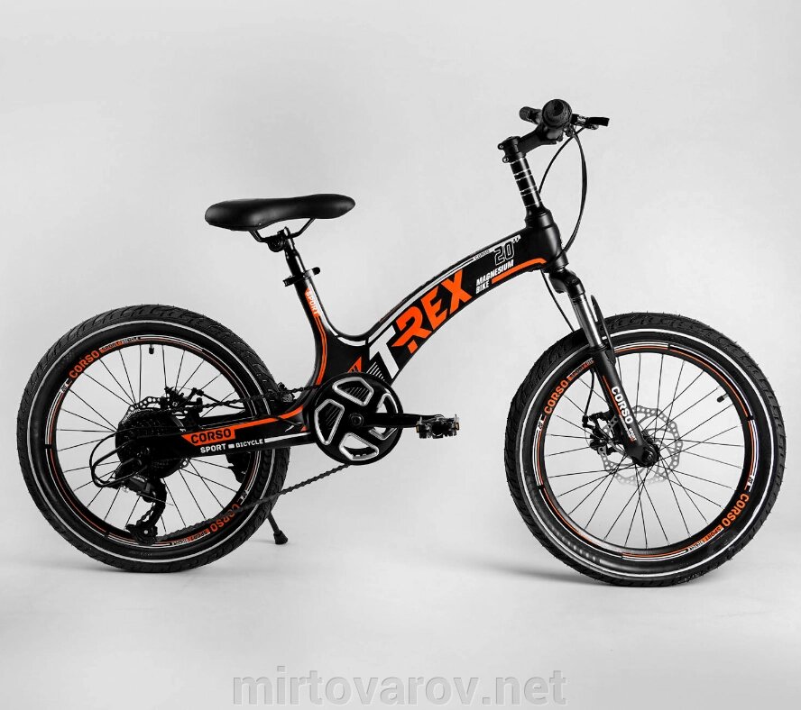 Дитячий двоколісний спортивний магнієвий велосипед 20 дюймів CORSO T-REX 70432 з 7 швидкостями / чорний від компанії Мір товарів - фото 1