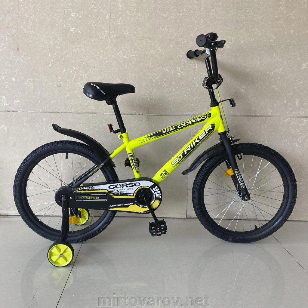 Дитячий двоколісний велосипед 16 дюймів CORSO STRIKER EX-16206 з доповненим. колесами та ручним гальмом/жовтий від компанії Мір товарів - фото 1