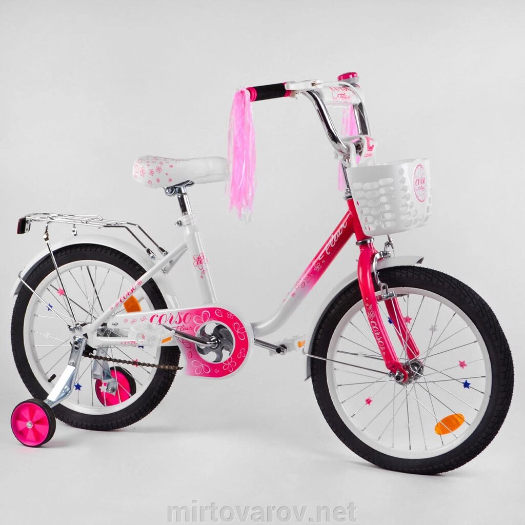 Дитячий двоколісний велосипед 18 дюймів CORSO FL-28269 із заниженою рамою/з доповненим. колісами та кошиком від компанії Мір товарів - фото 1