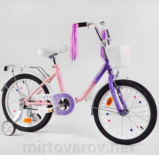 Дитячий двоколісний велосипед 18 дюймів CORSO FL — 97014 із заниженою рамою/з доповненим. колісами та кошиком від компанії Мір товарів - фото 1