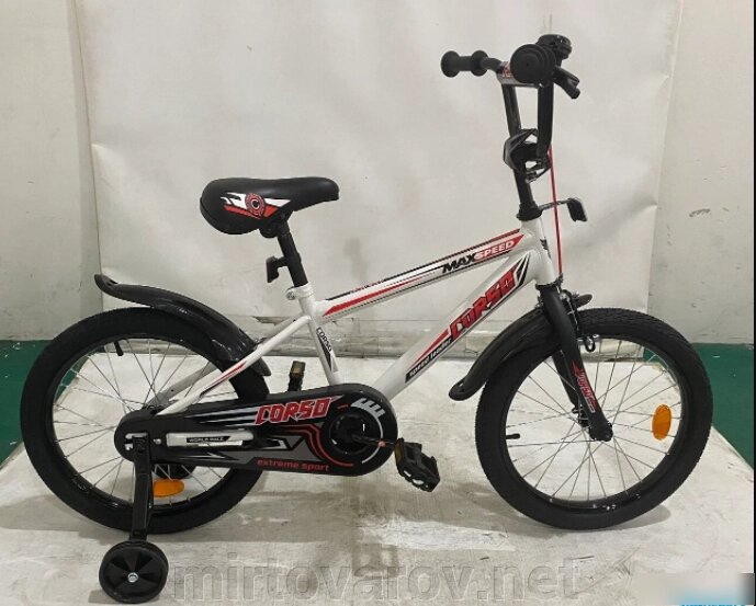 Дитячий двоколісний велосипед Corso EX-18 N 4406 колеса 18 дюймів / сталева рама / ручне гальмо / білий від компанії Мір товарів - фото 1