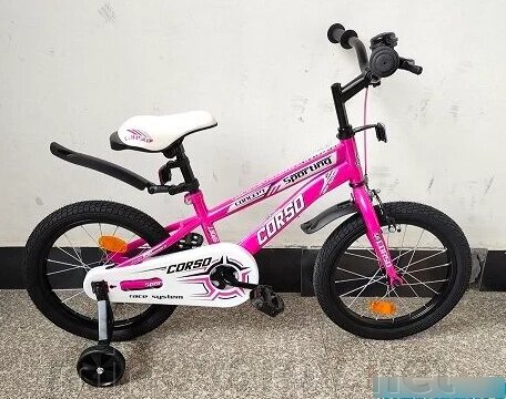 Дитячий двоколісний велосипед Corso R-16416 колеса 16 дюймів / сталева рама / ручне гальмо / рожевий від компанії Мір товарів - фото 1