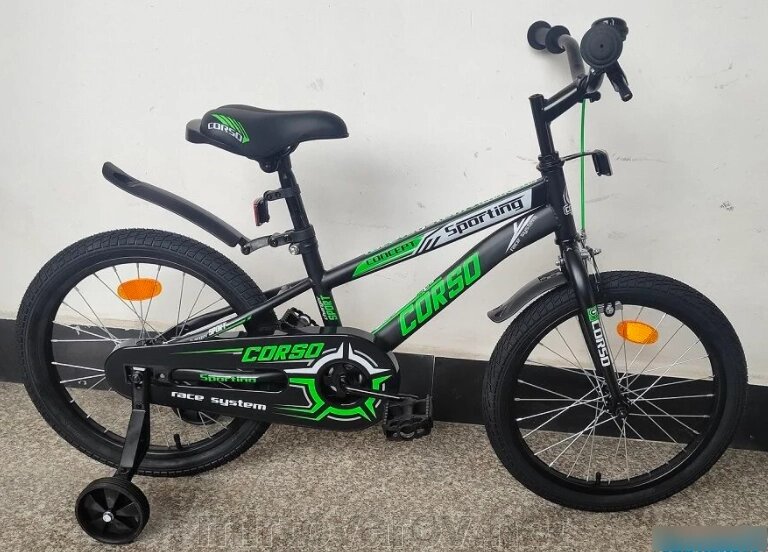 Дитячий двоколісний велосипед Corso R-18153 колеса 18 дюймів / сталева рама / ручне гальмо / чорно-зелений від компанії Мір товарів - фото 1