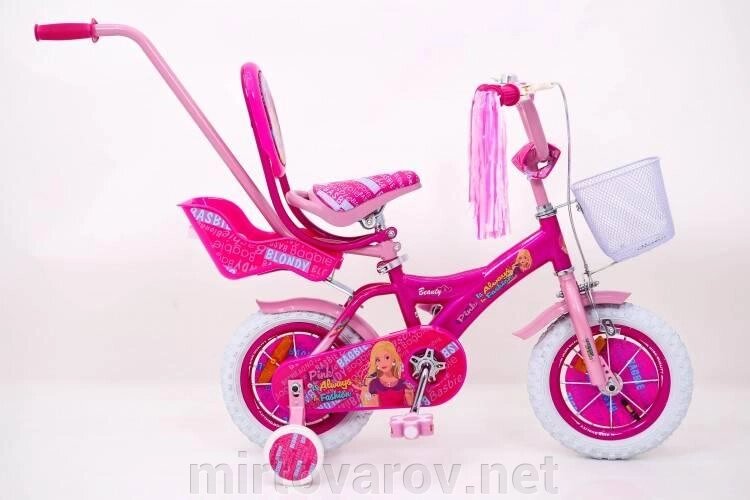 Дитячий двоколісний велосипед для дівчинки BEAUTY з сидінням для ляльки і народить. ручкою "Барбі"Barbie колеса 12д від компанії Мір товарів - фото 1