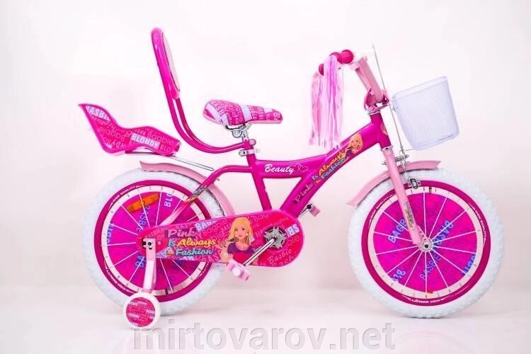 Дитячий двоколісний велосипед для дівчинки BEAUTY з сидінням для ляльки і народить. ручкою "Барбі"Barbie колеса 18д від компанії Мір товарів - фото 1