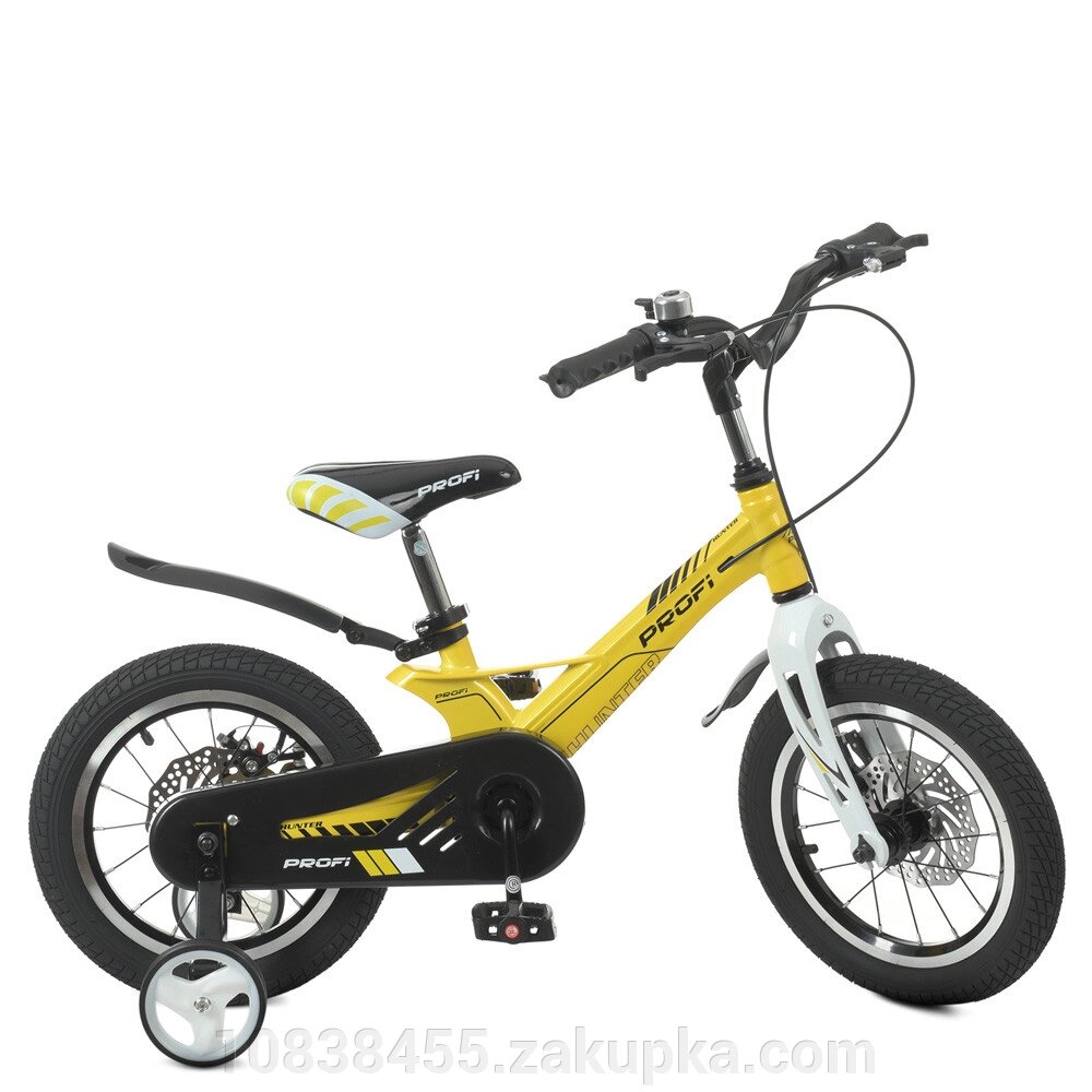 Дитячий двоколісний велосипед колеса 14 дюймів Profi LMG14238 Hunter МАГНІЄВИЙ Дискові гальма / жовтий від компанії Мір товарів - фото 1