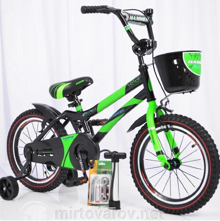 Дитячий двоколісний велосипед колеса 16 дюймів "HAMMER-16" S500 Чорно-Зелений від компанії Мір товарів - фото 1