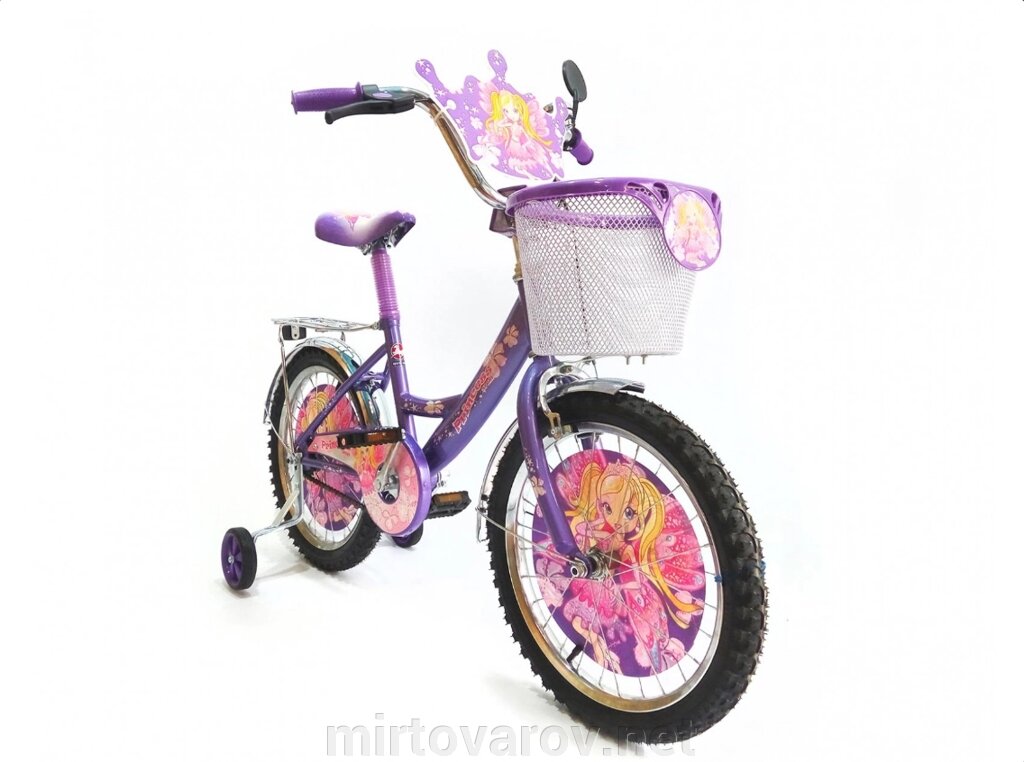 Дитячий двоколісний велосипед Mustang Принцеса 16 дюймів фіолетовий з кошиком від компанії Мір товарів - фото 1
