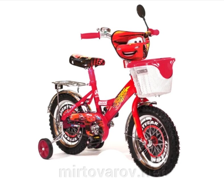 Дитячий двоколісний велосипед Mustang Тачки 16 дюймів з кошиком червоний** від компанії Мір товарів - фото 1