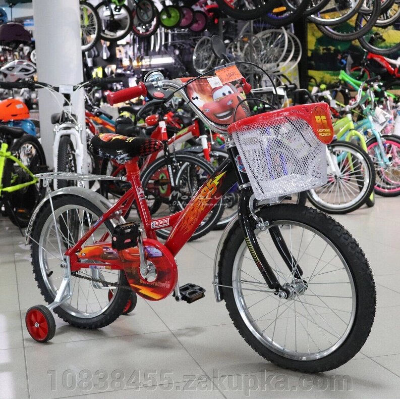 Дитячий двоколісний велосипед Mustang Тачки 20 дюймів з кошиком червоний від компанії Мір товарів - фото 1
