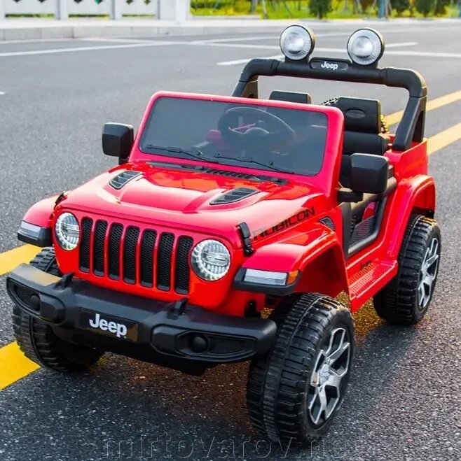 Дитячий двомісний електромобіль Джип машина 4WD M 4176EBLR-3 Jeep Wrangler / шкіряне сидіння / червоний від компанії Мір товарів - фото 1
