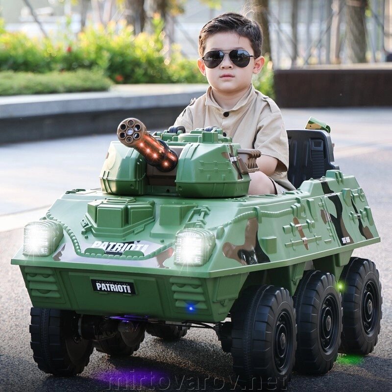 Дитячий двомісний електромобіль Військовий ТАНК M 4862BR-5 з MP3 з музикою та світловими ефектами / зелений від компанії Мір товарів - фото 1