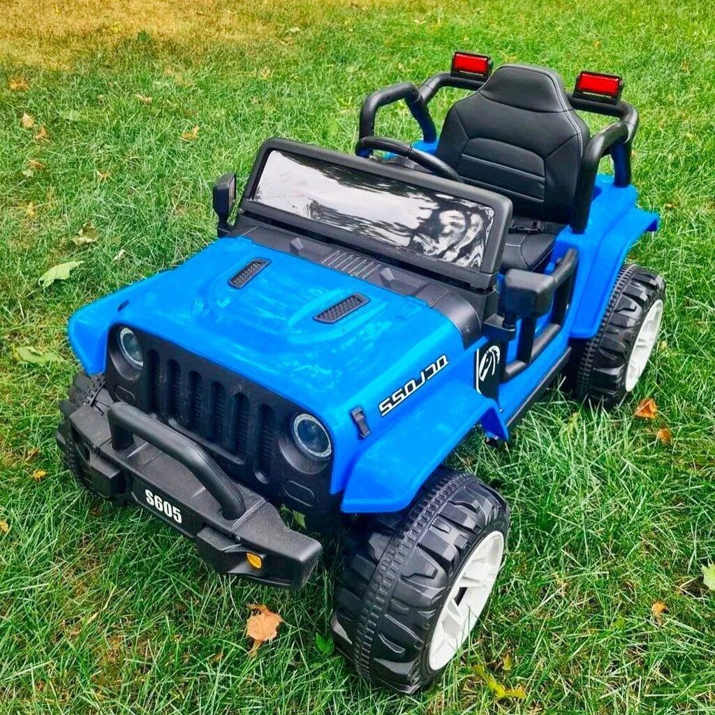 Дитячий електромобіль Джип M 4282EBLR-4 одномісний, шкіряне сидіння, амортизатори, м'які колеса / синій від компанії Мір товарів - фото 1
