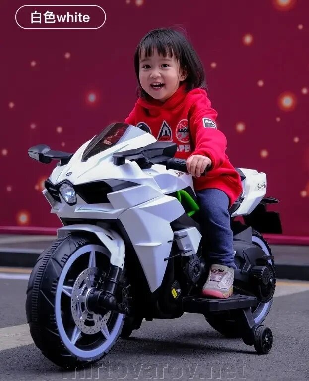 Дитячий електромобіль мотоцикл Bambi M 4877EL-1 на EVA колесах зі шкіряним м'яким сидінням / білий від компанії Мір товарів - фото 1