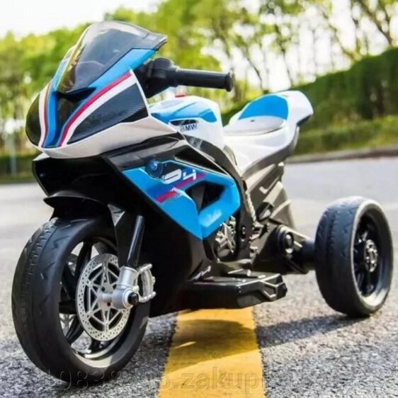 Дитячий електромобіль мотоцикл Трицикл JT5008L-4 BMW на пластикових колесах, шкіряне сидіння / синій від компанії Мір товарів - фото 1
