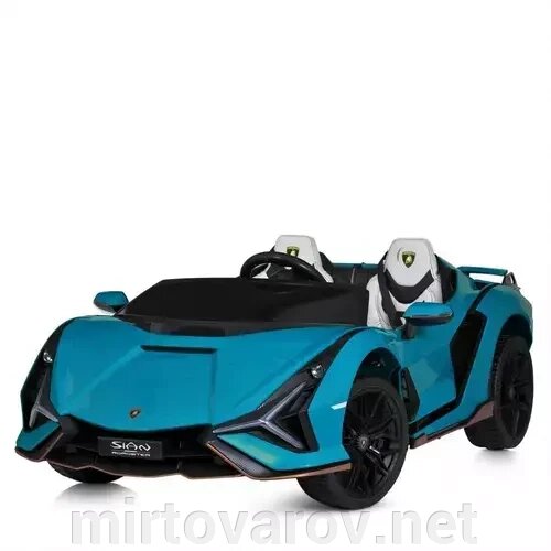 Дитячий електромобіль Спорткар Машина M 5072EBLR-4 Lamborghini двомісний, шкіряне сидіння, синій від компанії Мір товарів - фото 1