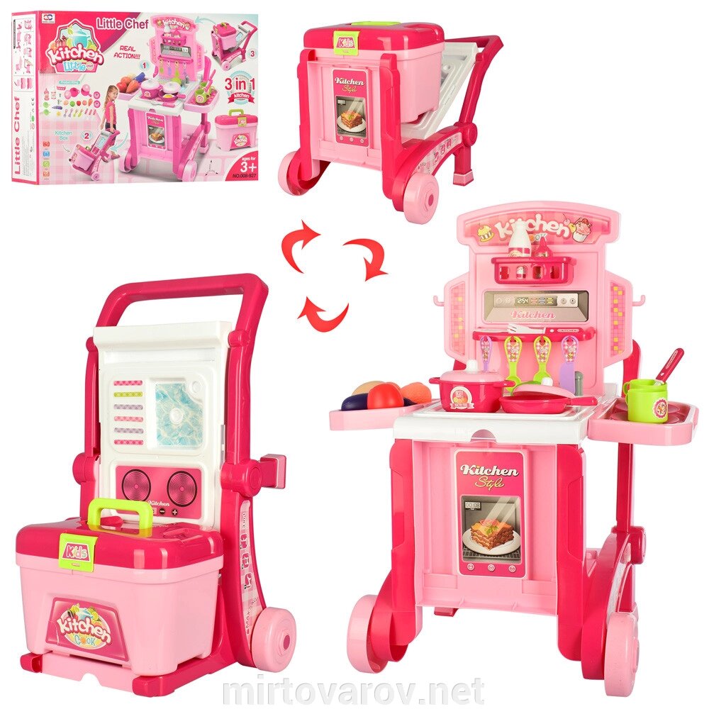 Дитячий ігровий набір кухня велика 008-927 валізу на колесах посуд продукти рожева** від компанії Мір товарів - фото 1