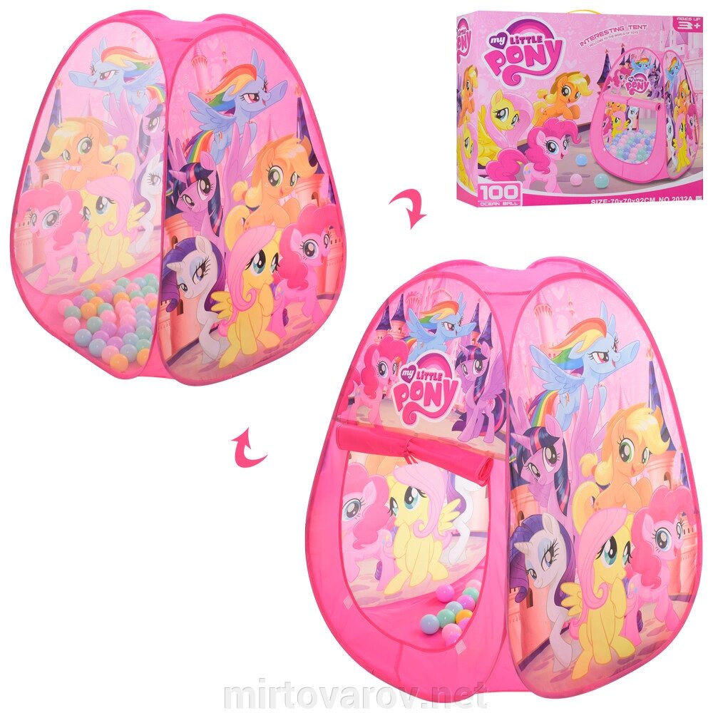 Дитячий ігровий намет M 6103 Піраміда для дівчинки My Little Pony з кульками 100шт / рожева** від компанії Мір товарів - фото 1
