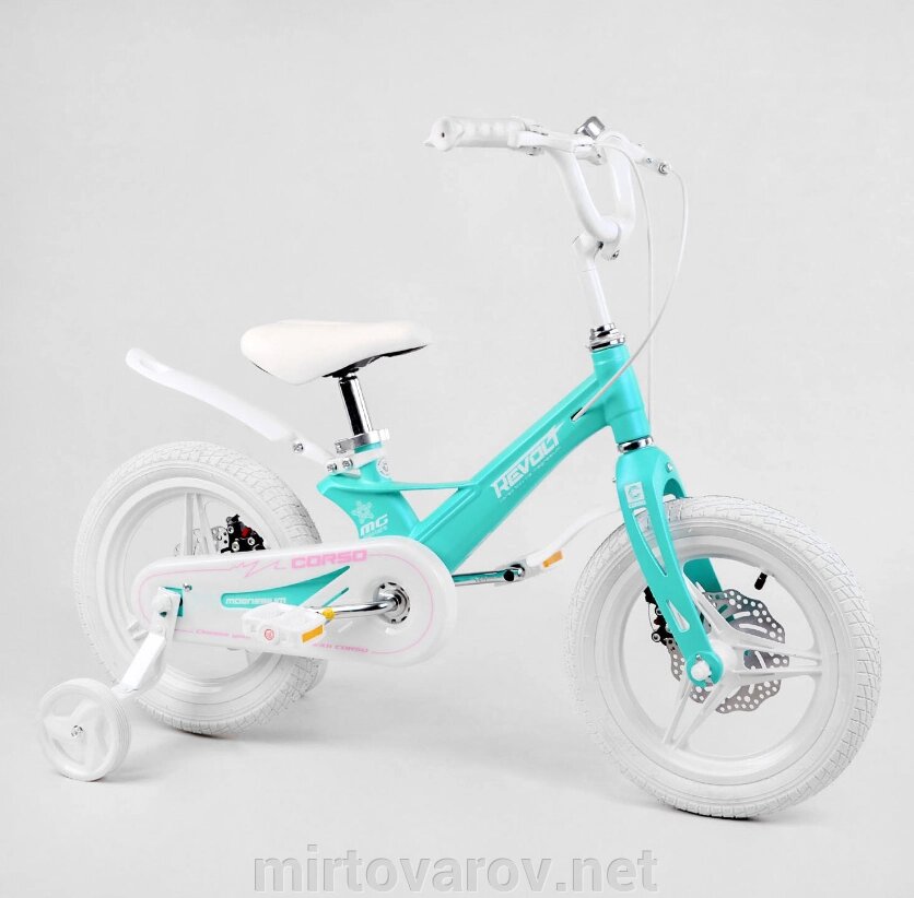 Дитячий магнієвий велосипед 14 дюймів CORSO Revolt MG-14062 з додат. колесами / дискові гальма /білі колеса від компанії Мір товарів - фото 1