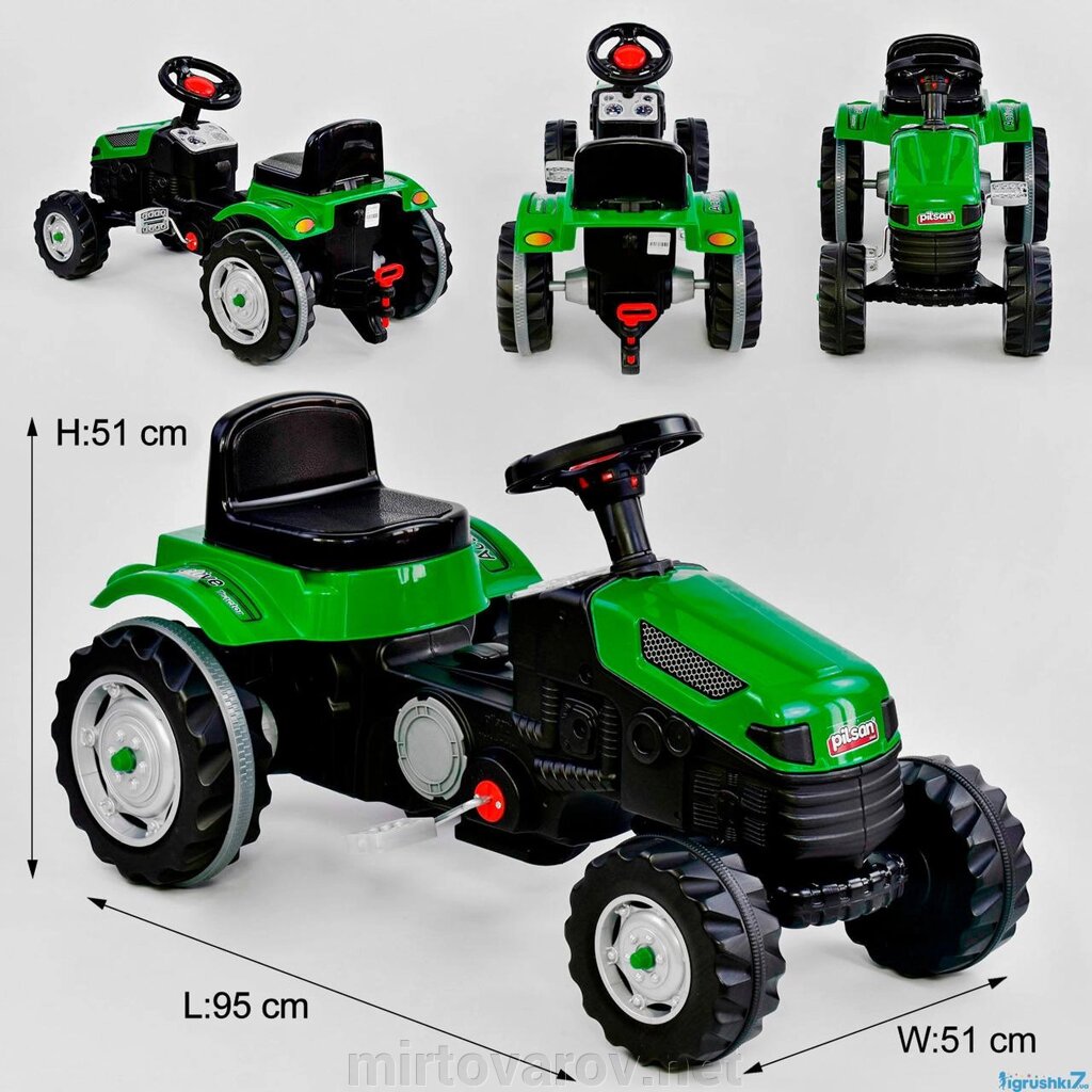 Дитячий педальний карт трактор 07-314 зелений клаксон на кермі*** від компанії Мір товарів - фото 1