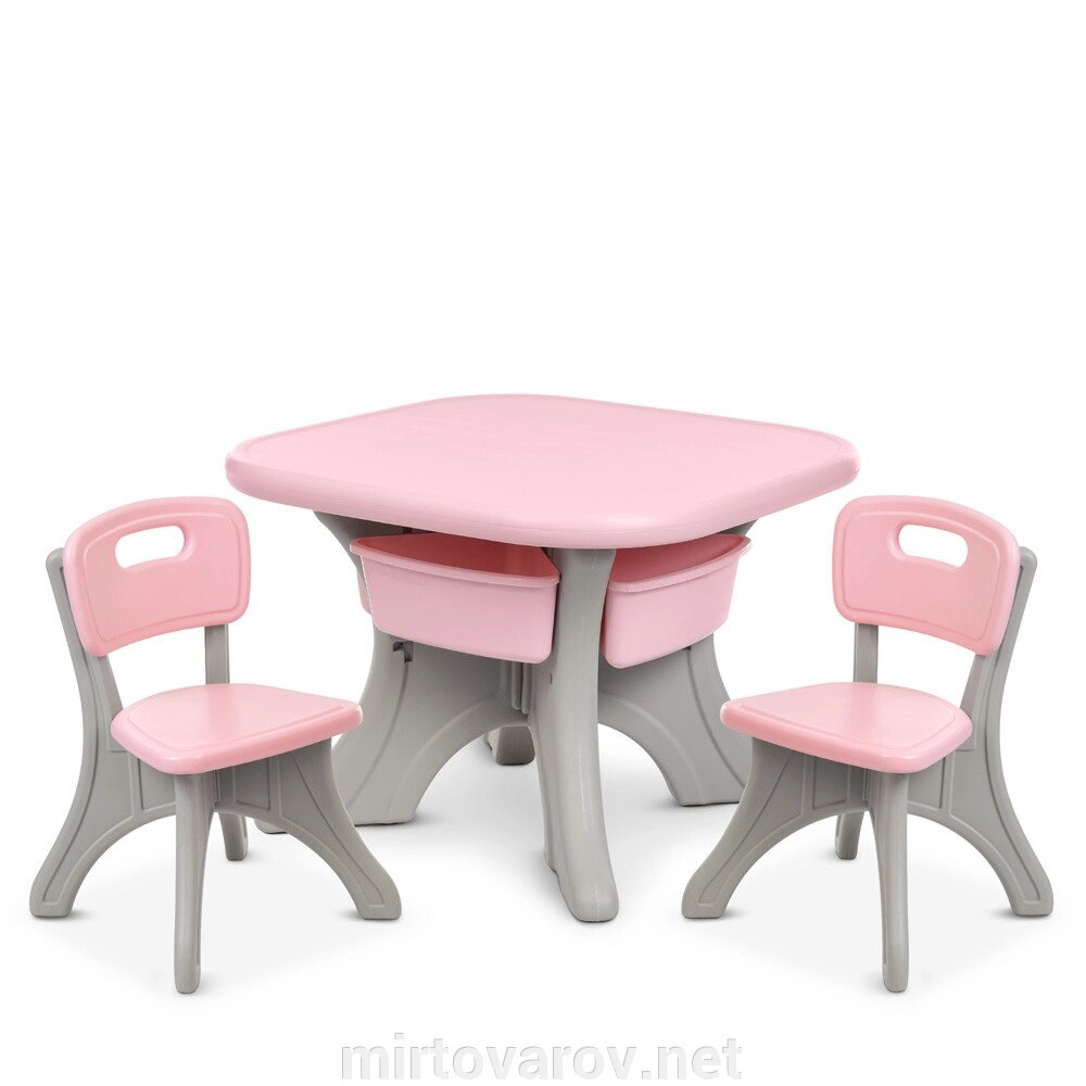 Дитячий пластиковий столик з двома стільчиками Bambi NEW TABLE-8 сіро-рожевий** від компанії Мір товарів - фото 1