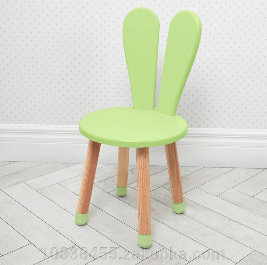 Дитячий стільчик з круглим сидінням для дівчинки Bambi 04-2BEIGE-ROUND "Зайчик" дерев'яний (МДФ) / колір зелений від компанії Мір товарів - фото 1