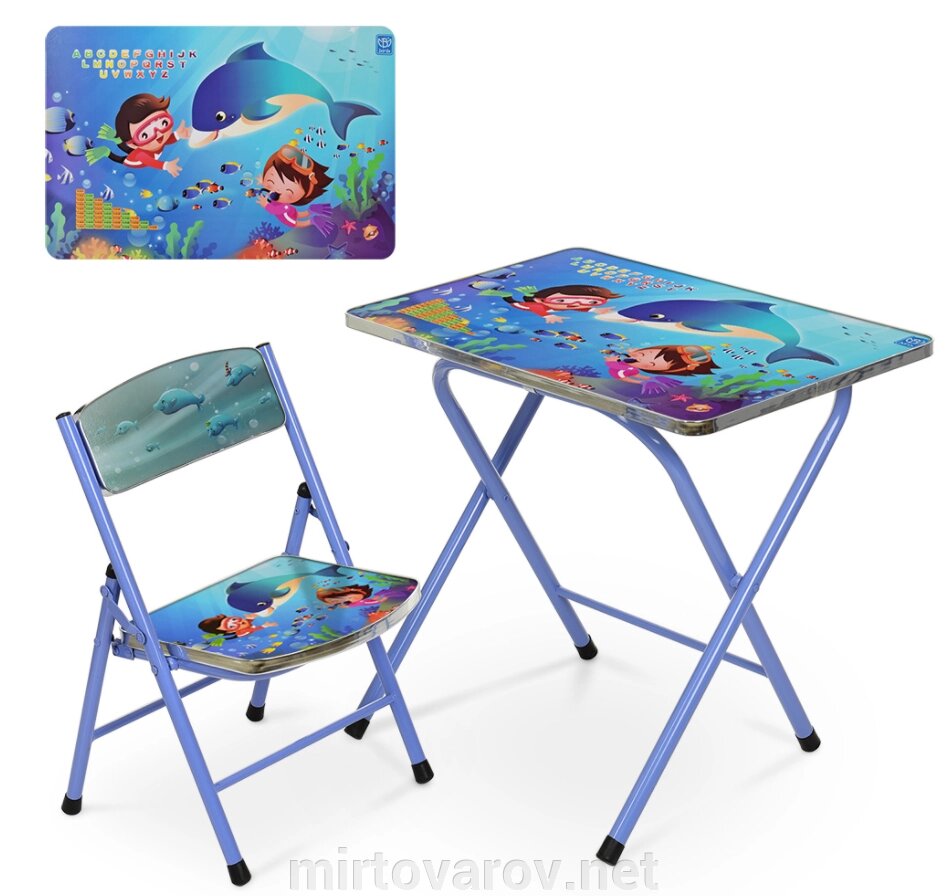 Дитячий столик зі стільчиком Bambi A19-dolphin синій складаний** від компанії Мір товарів - фото 1