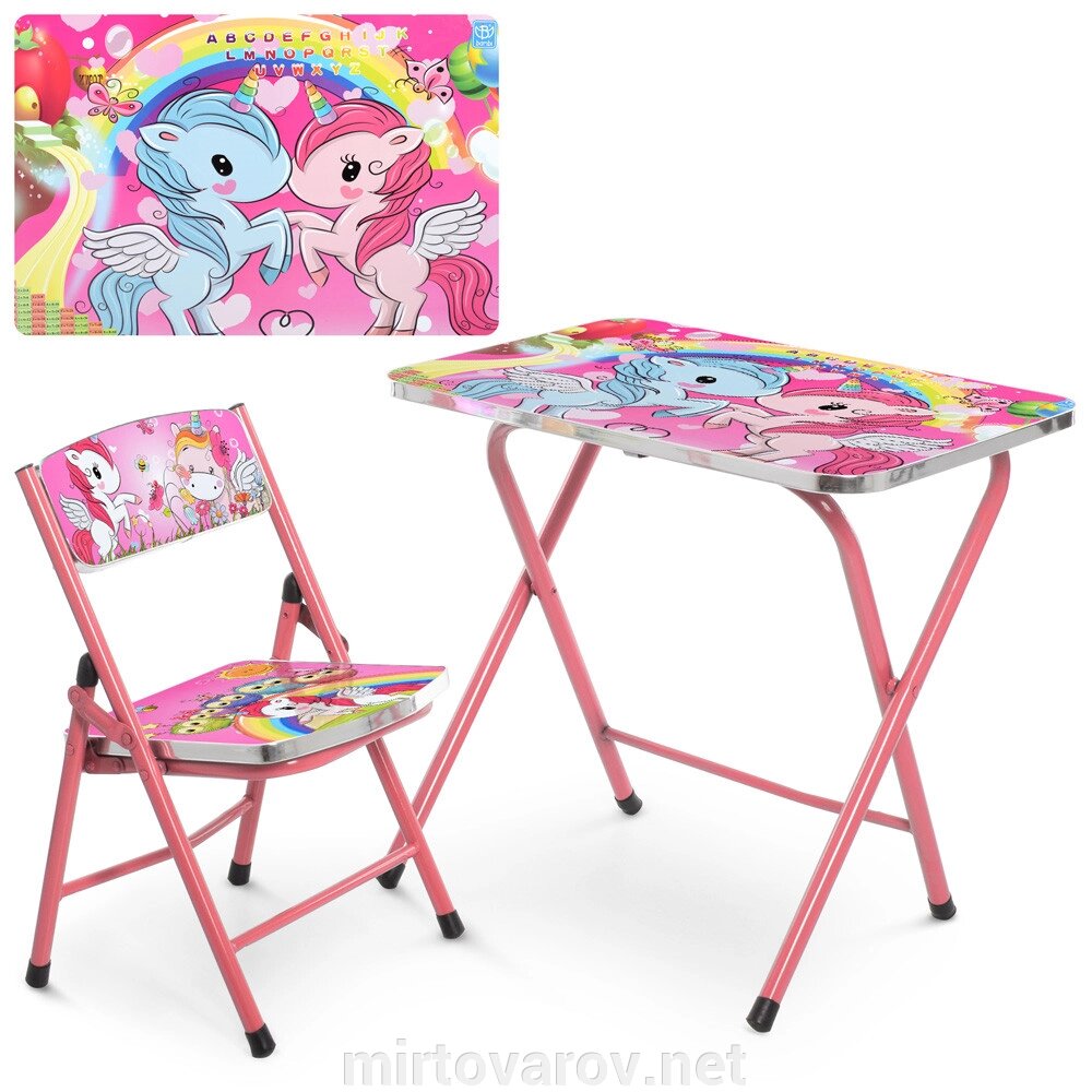 Дитячий столик зі стільчиком Bambi A19-NEW UNI2 рожевий Єдиноріг складаний** від компанії Мір товарів - фото 1
