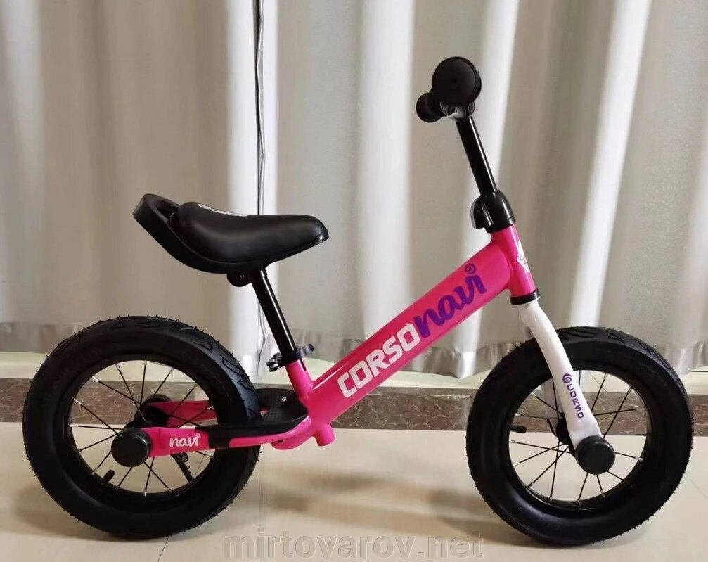 Дитячий велосипед Беговел Corso Navi на надувних колесах 12 дюймівNV-12411 сталева рама / рожевий від компанії Мір товарів - фото 1