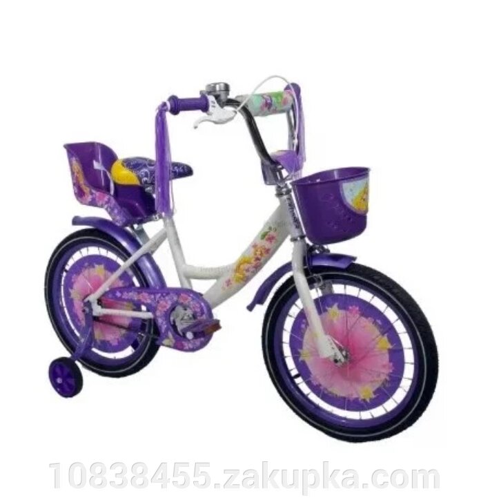 Дитячий велосипед для дівчинки Azimut Girls колеса 18 дюймів з передньої кошиком/сидінням для ляльки/фіолетовий від компанії Мір товарів - фото 1
