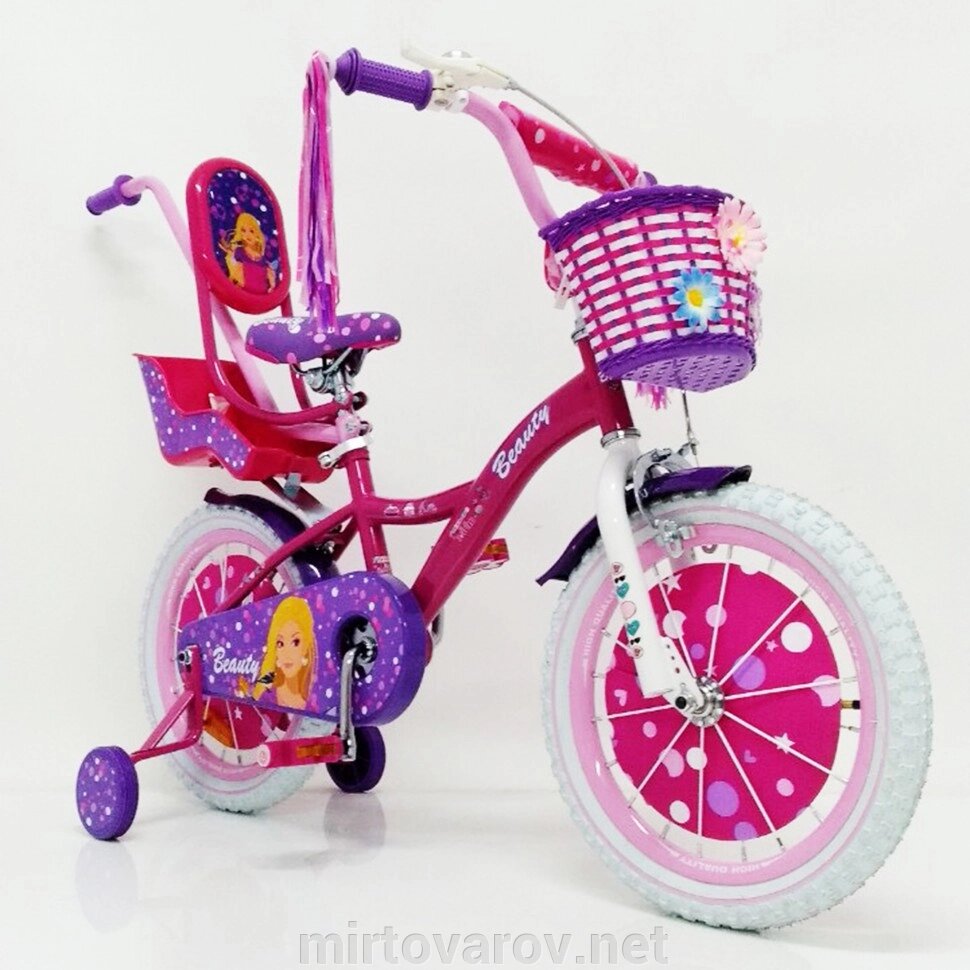 Дитячий Велосипед для дівчинки "BARBIE-16" Барбі з батьківською ручкою, фіолетовий*** від компанії Мір товарів - фото 1