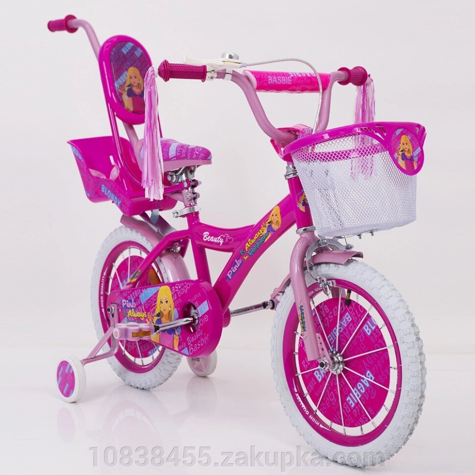 Дитячий Велосипед для дівчинки "BARBIE-16" Барбі з батьківською ручкою, рожевий*** від компанії Мір товарів - фото 1