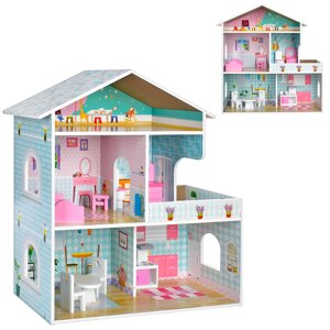 Будиночок для ляльок MD 1671 Ляльковий Будинок з меблями триповерховий дерев'яний