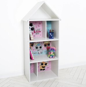 Будиночок стелаж полку Дитяча дерев'яна для іграшок і книг H 2020-23-1 "LOL" білий