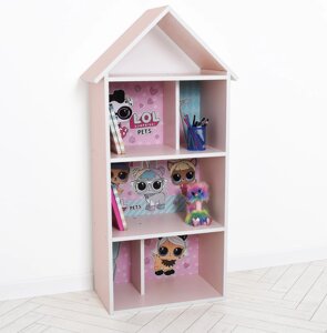 Будиночок стелаж полку Дитяча дерев'яна для іграшок і книг H 2020-23-3 "LOL" рожевий